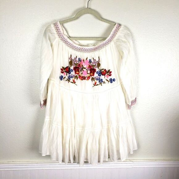 Free People Women's Cold Off the Shoulders Boho Gypsy White Floral Top Size SM - Picture 1 of 14